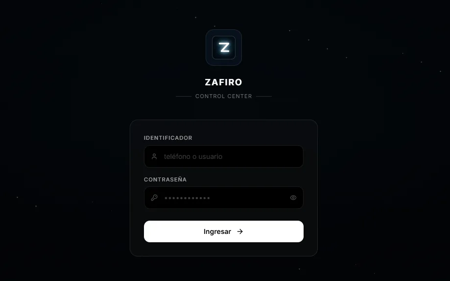 Vista de Zafiro Control Center